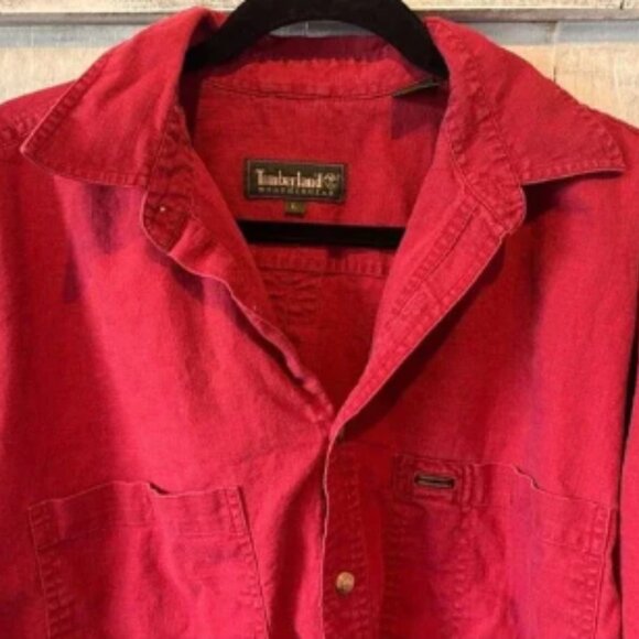 VINTAGE Timberland Weathergear Men's Red Outdoors Button Down Utility Shirt L - Picture 3 of 7
